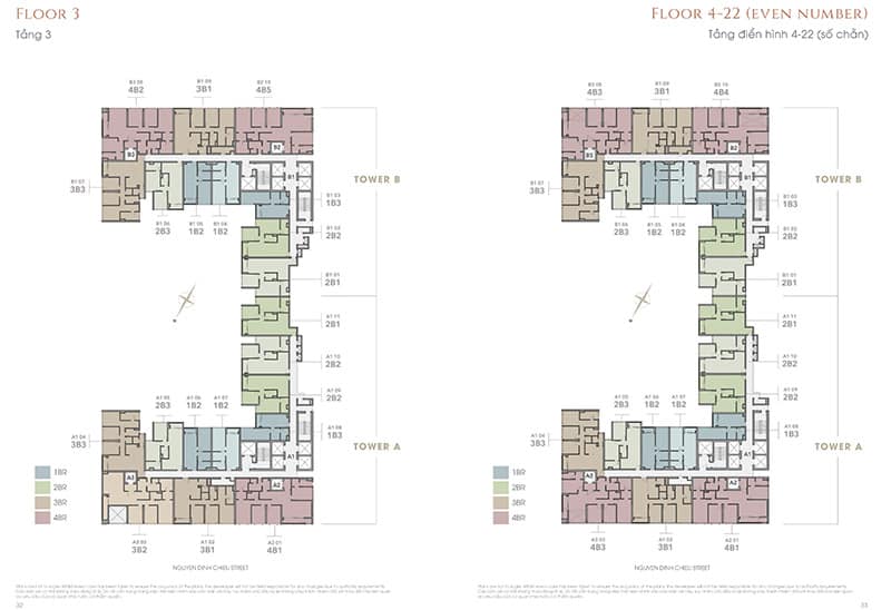 Mặt bằng tầng điển hình dự án The Marq tầng 3 và tầng 4 đến 22 (tính số chẵn)