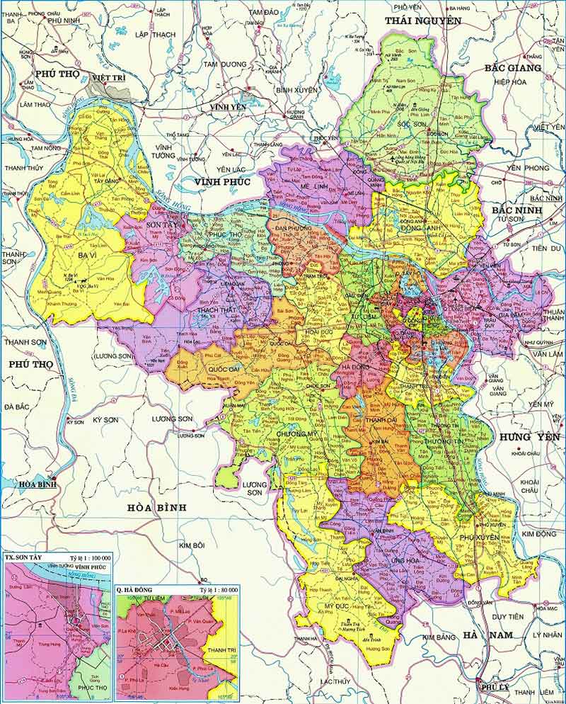 bản đồ hành chính các quận huyện hà nội