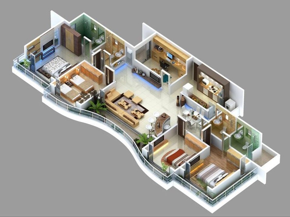 Thiết kế căn hộ chung cư 4 phòng ngủ