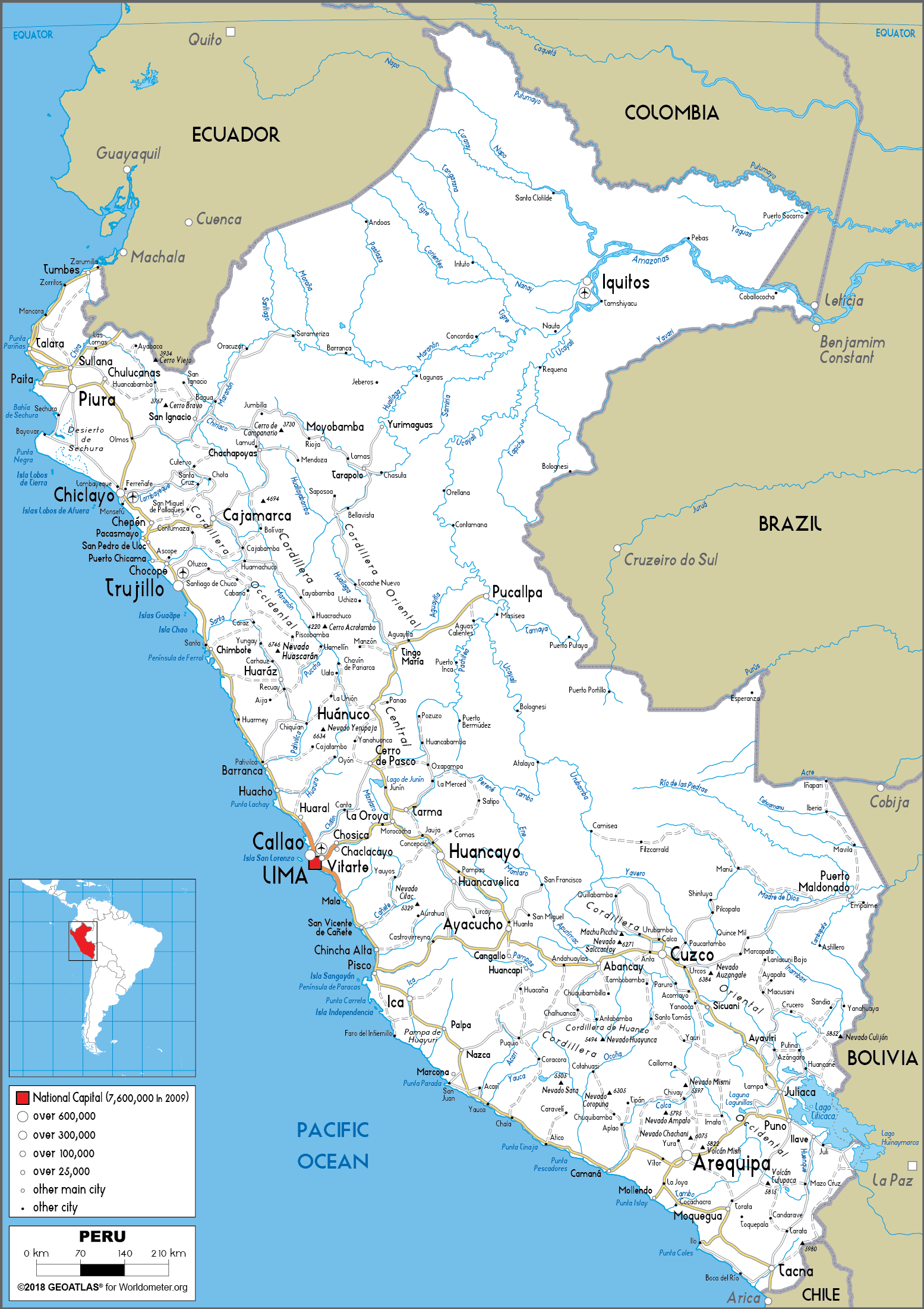 [Update] Bản đồ hành chính đất nước Peru (Peru Map) phóng to năm 2022 23
