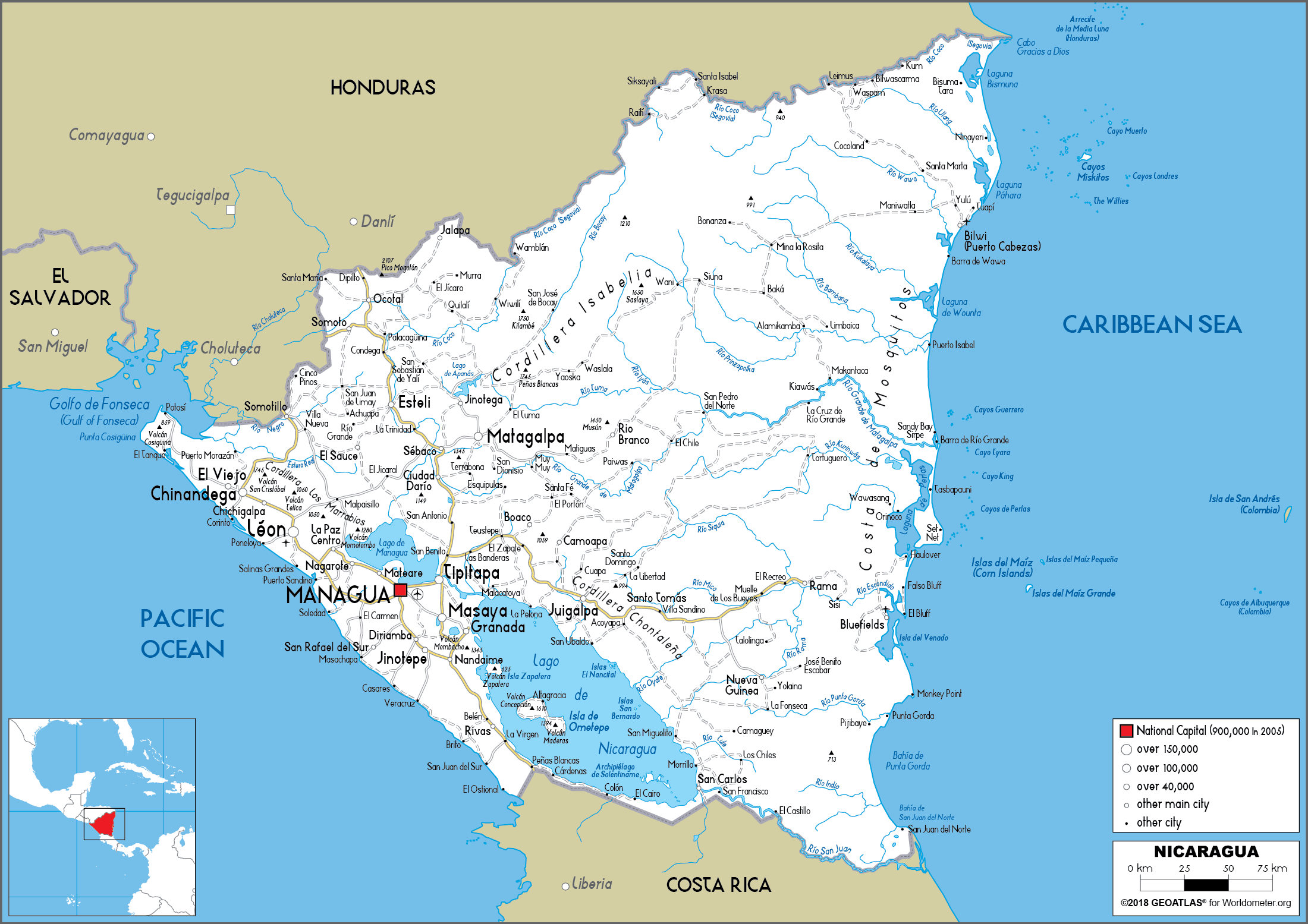 [Update] Bản đồ hành chính đất nước Nicaragua (Nicaragua Map) phóng to 21