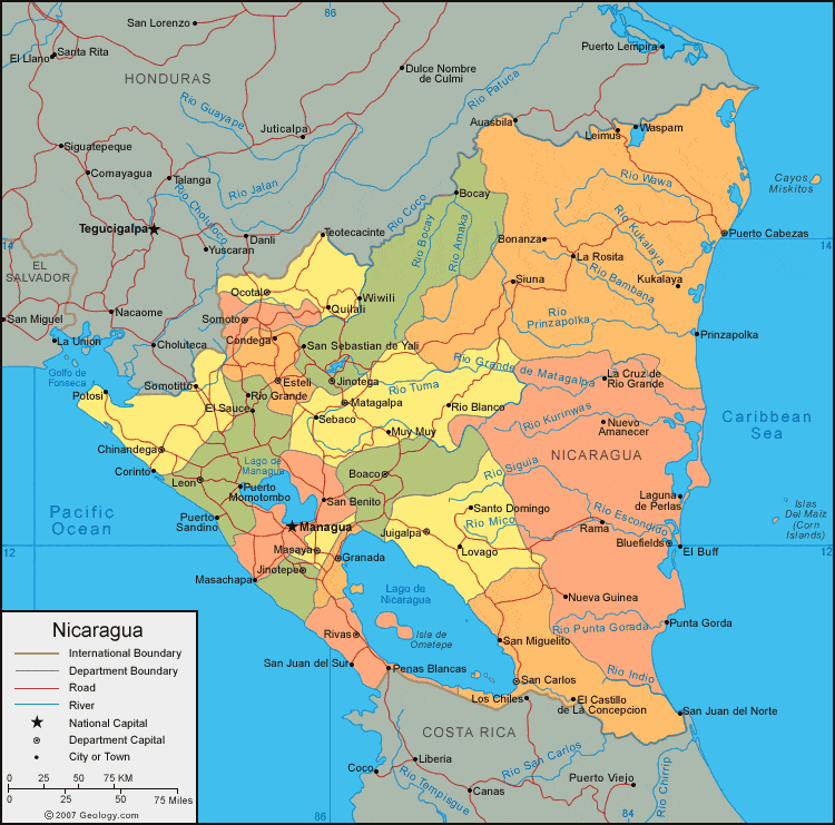 [Update] Bản đồ hành chính đất nước Nicaragua (Nicaragua Map) phóng to 24