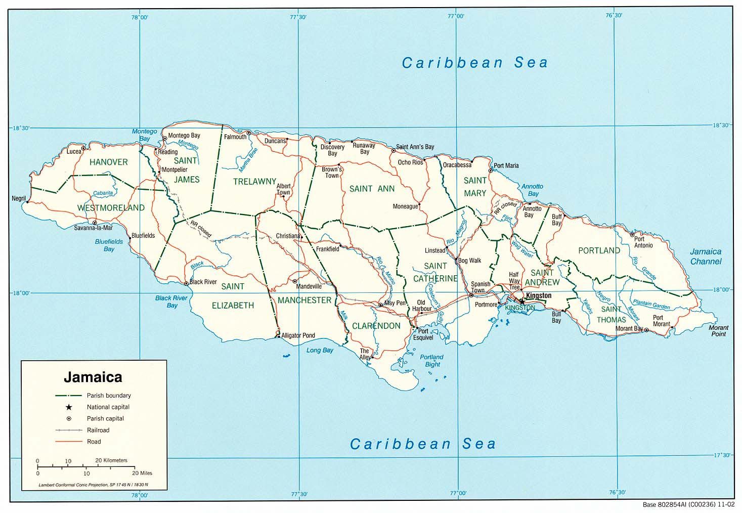 [Update] Bản đồ hành chính đất nước Jamaica (Jamaica Map) phóng to năm 2022 23