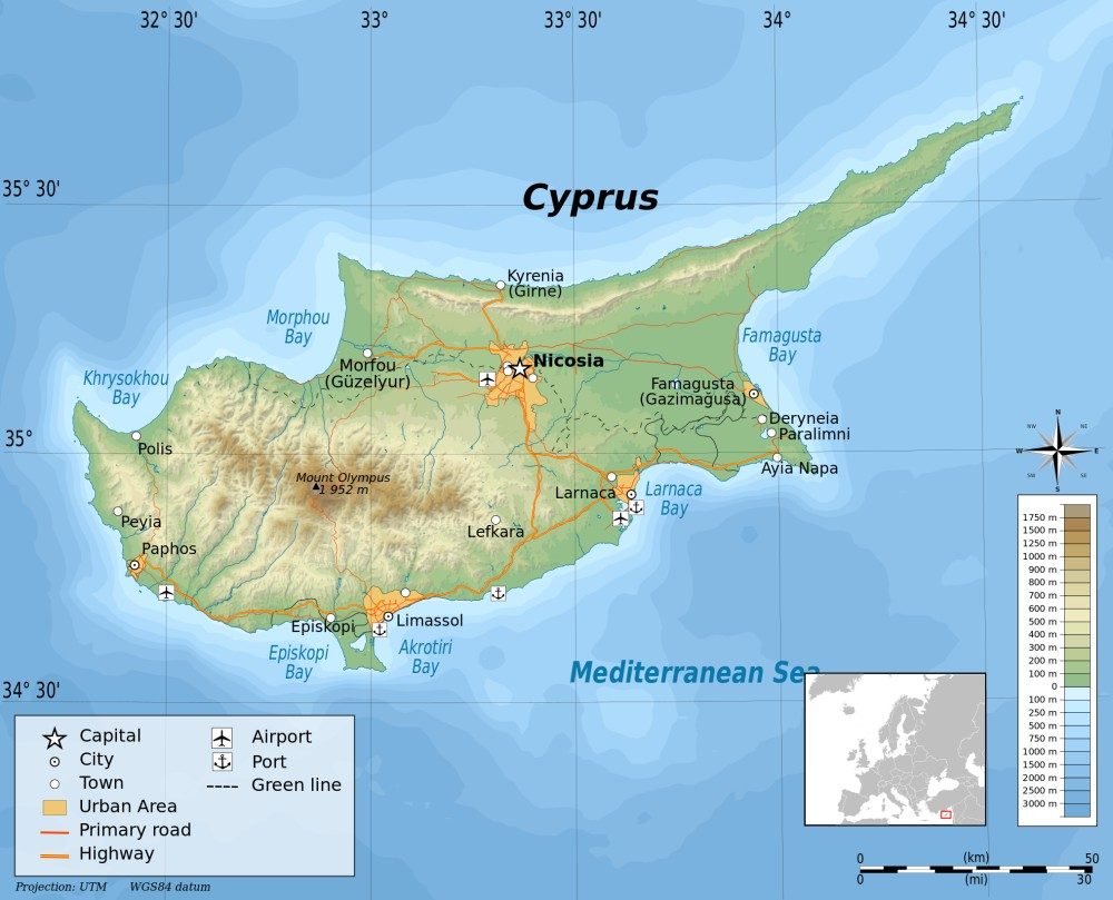 [Update] Bản đồ hành chính đất nước Síp (Cyprus) Map) phóng to năm 2022 18