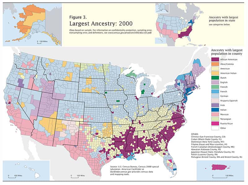 Bản đồ các nhóm sắc tộc lớn nhất theo từng quận, 2000