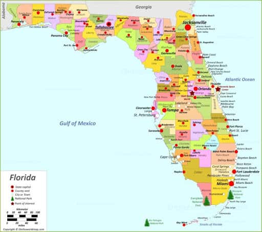 Bản đồ tiểu bang Floria của Hoa Kỳ năm 2022