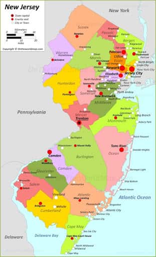 Bản đồ bang New Jersey của Hoa Kỳ năm 2022