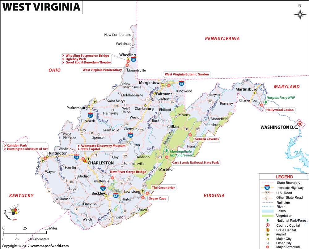 Bản đồ bang West Virginia của Hoa Kỳ năm 2022
