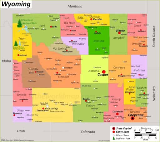 Bản đồ tiểu bang Wyoming của Hoa Kỳ năm 2022