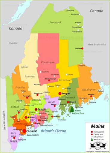 Bản đồ tiểu bang Maine của Hoa Kỳ năm 2022