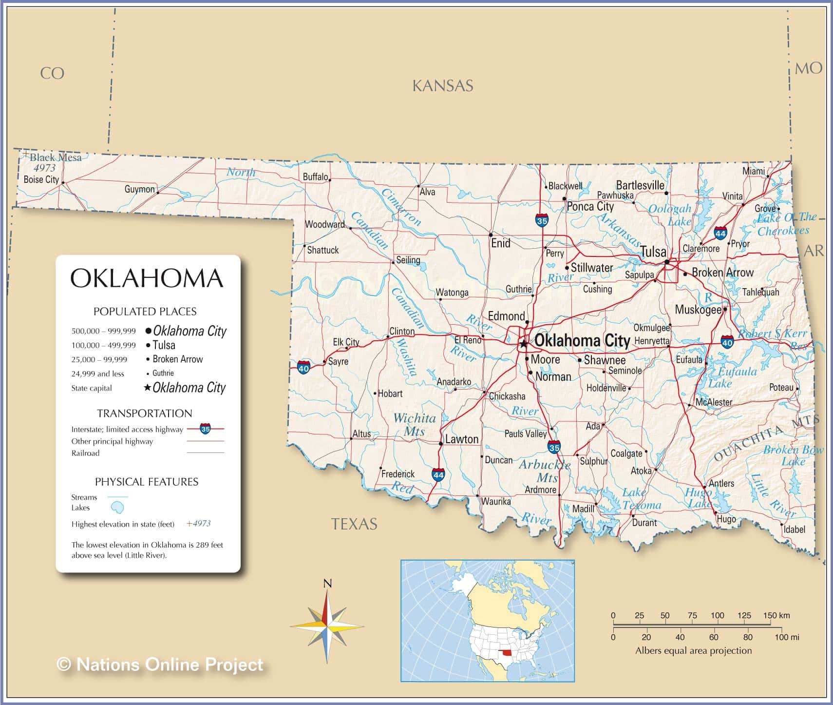 Bản đồ tiểu bang Oklahoma của Hoa Kỳ năm 2022