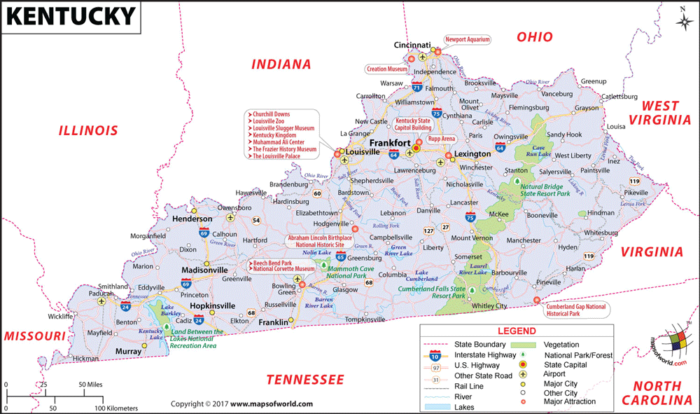 Bản đồ bang Kentucky của Hoa Kỳ năm 2022