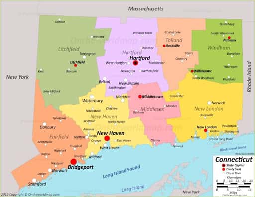 Bản đồ tiểu bang Connecticut của Hoa Kỳ năm 2022