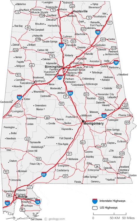 Bản đồ bang Alabama của Hoa Kỳ năm 2022