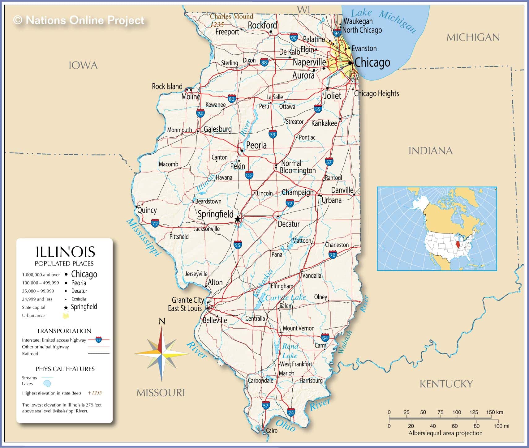 Bản đồ tiểu bang Illinois của Hoa Kỳ năm 2022