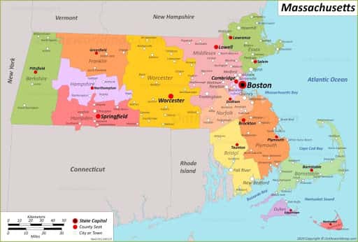 Bản đồ tiểu bang Massachusetts của Hoa Kỳ năm 2022