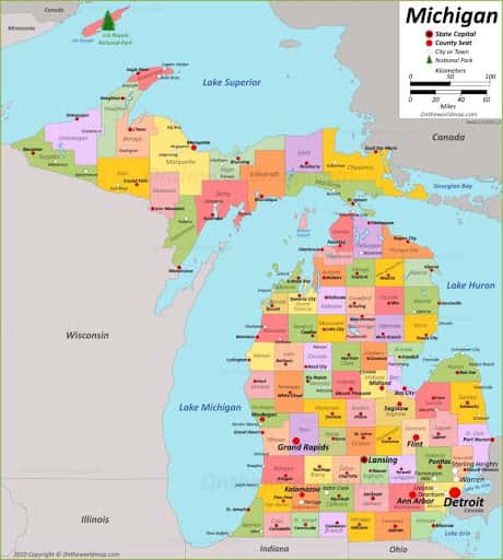 Bản đồ bang Michigan của Hoa Kỳ năm 2022