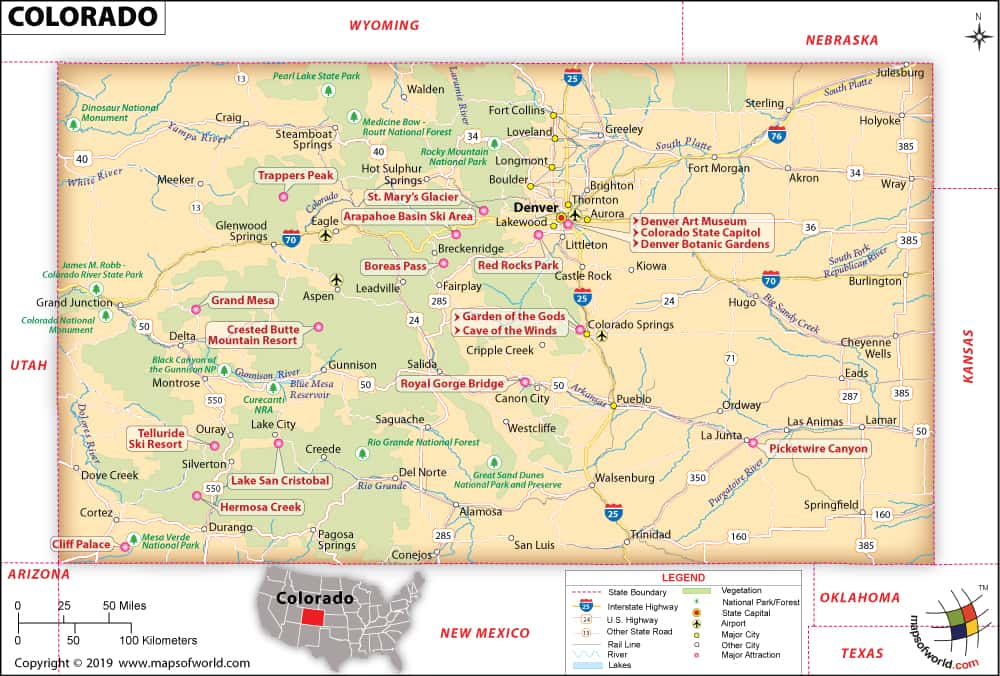 Bản đồ tiểu bang Colorado của Hoa Kỳ năm 2022