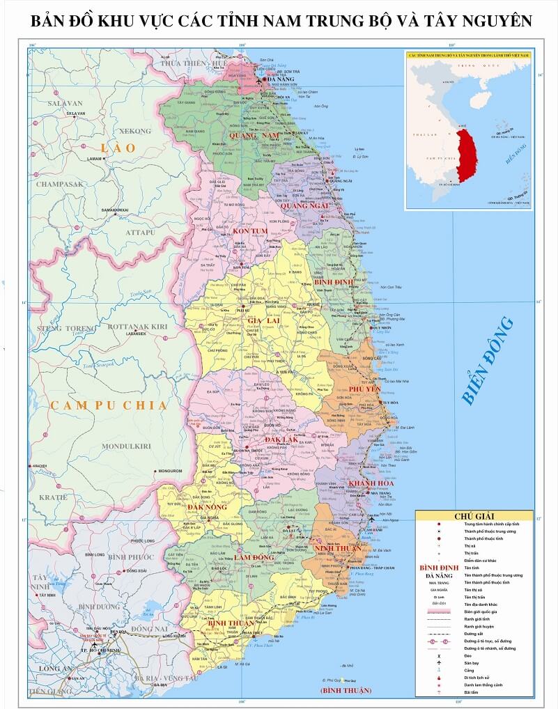 Bản đồ Nam Trung Bộ và Tây Nguyên