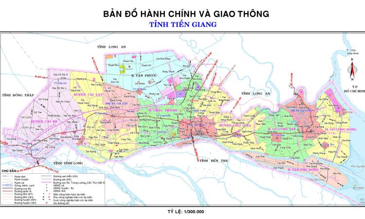 Bản đồ hành chính và giao thông tại Tiền Giang
