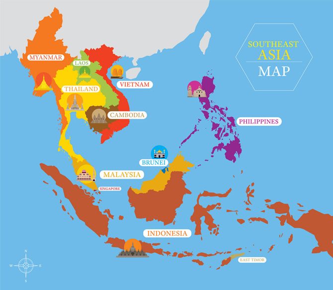 Vị trí đất nước Myanmar nằm trên bản đồ 11 nước Đông Nam Á.