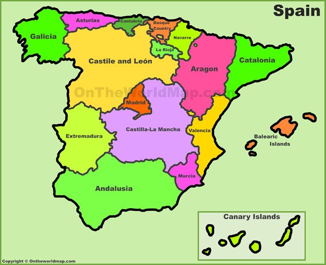 Bản đồ các tỉnh của đất nước Tây Ban Nha
