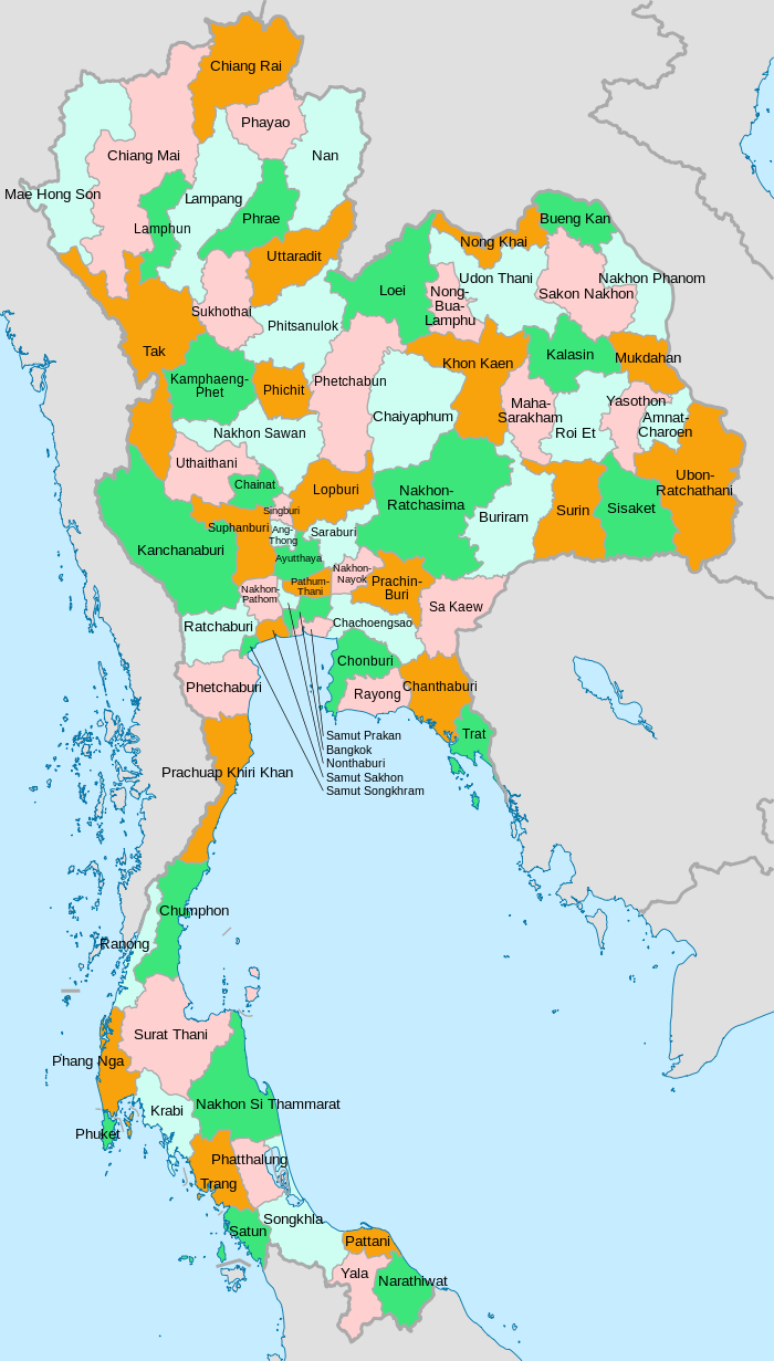 Bản đồ các tỉnh ở đất nước Thái Lan