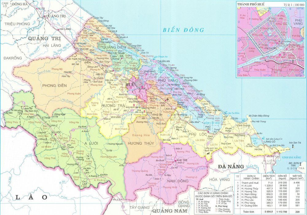 [Update] Bản đồ hành chính tỉnh Thừa Thiên Huế khổ lớn 4