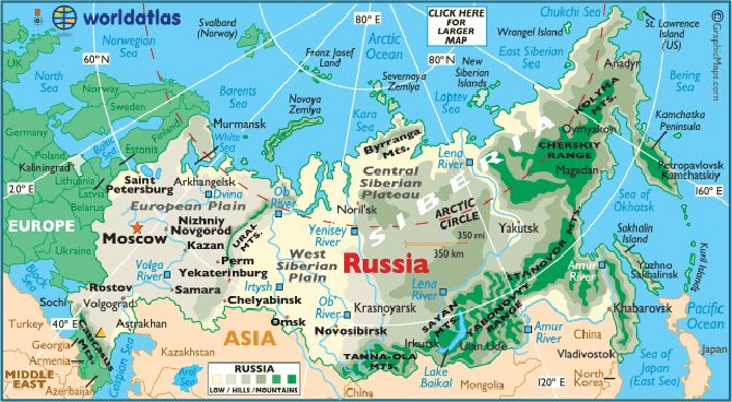 Bản đồ Địa hình của nước Nga