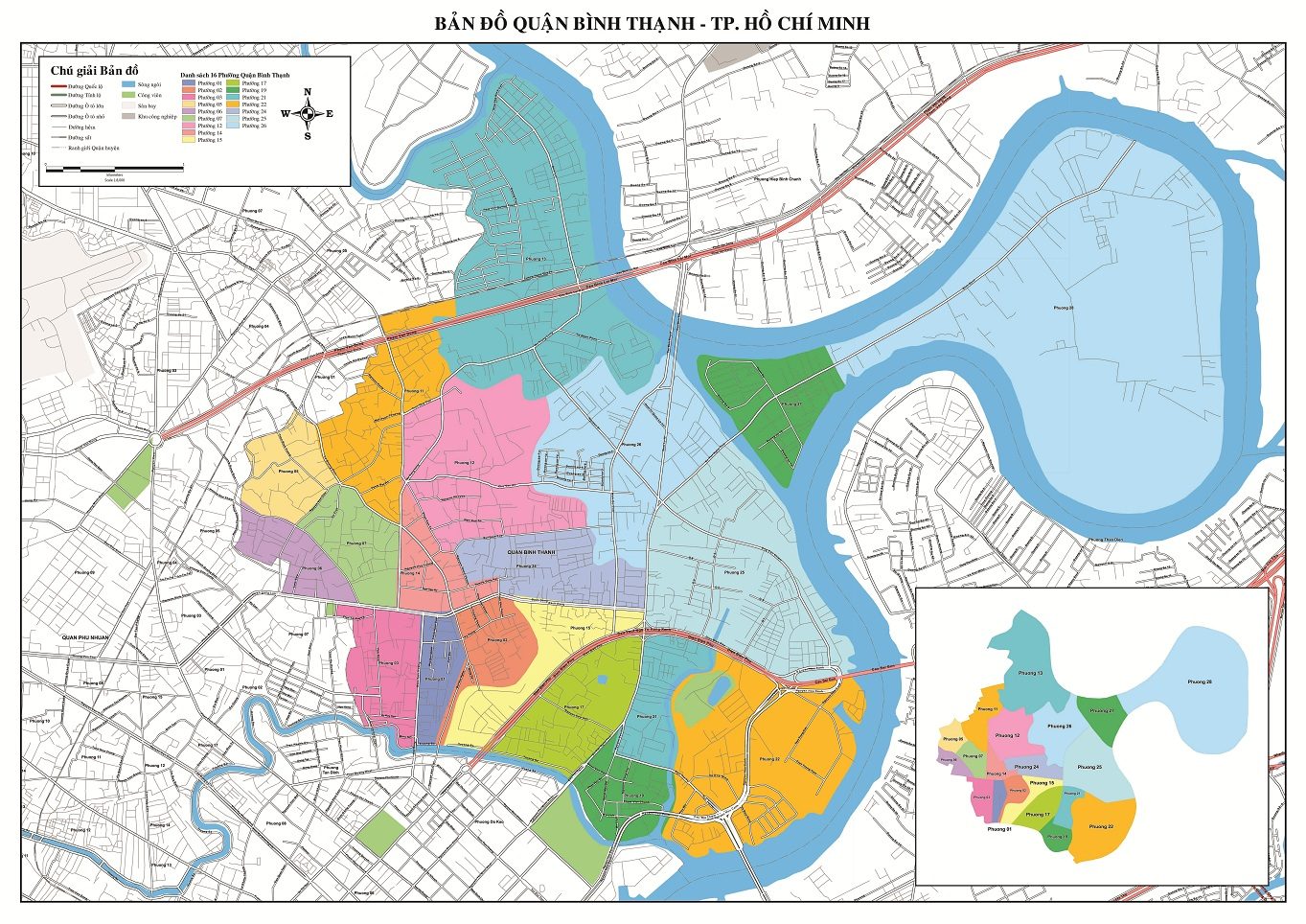 [Update] Bản đồ Hành chính Quận Bình Thạnh tại TPHCM khổ lớn 5