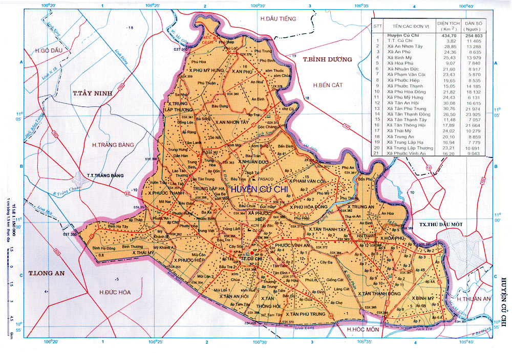 Bản đồ ranh giới của huyện Củ Chi