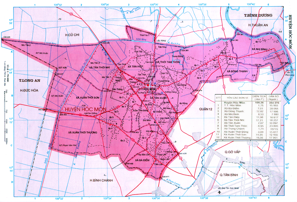 Bản đồ ranh giới các phường tại huyện Hóc Môn năm 2022
