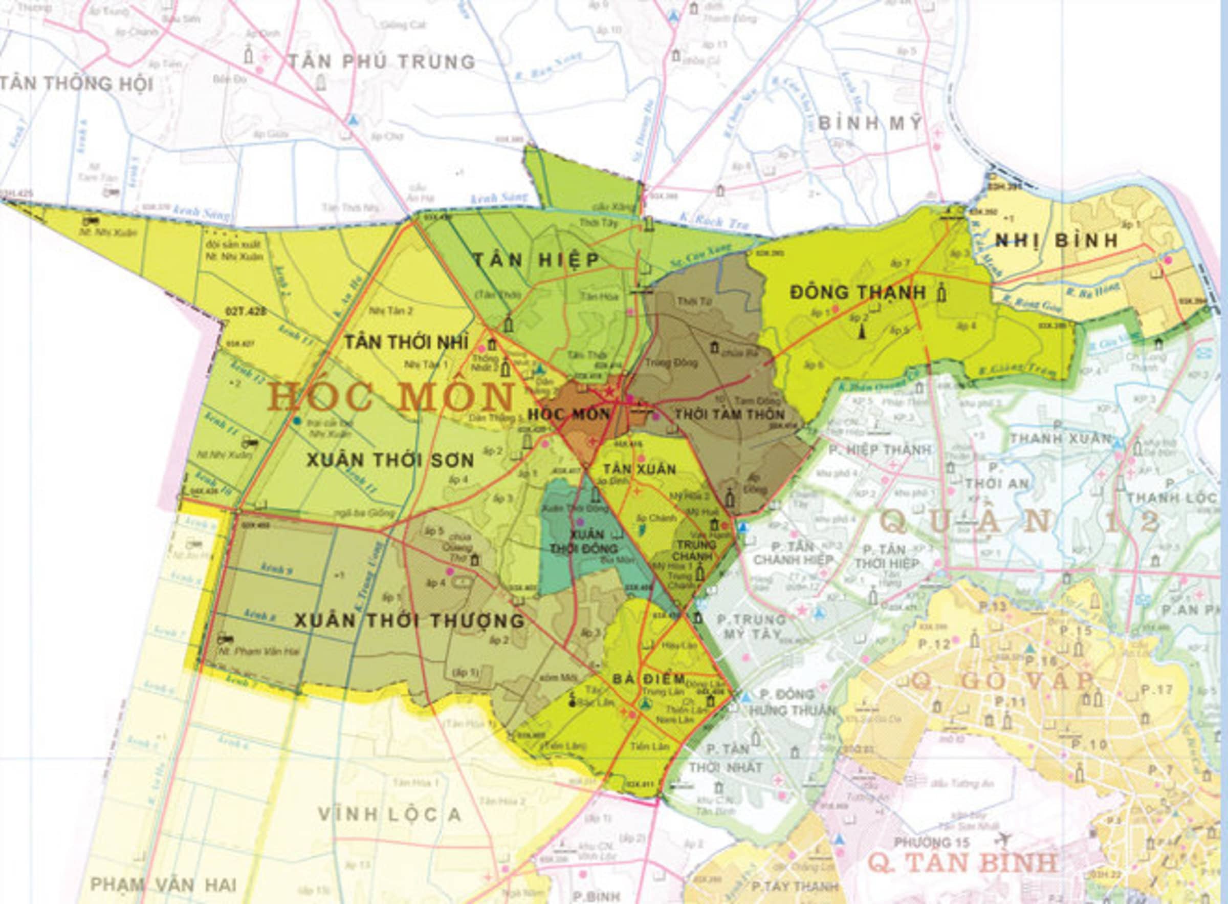 Bản đồ hành chính các phường tại huyện Hóc Môn năm 2022