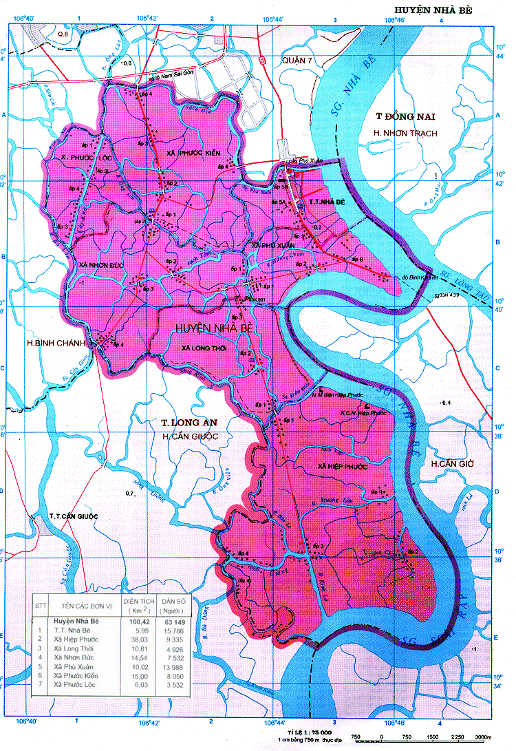 Bản đồ ranh giới hành chính các xã tại huyện Nhà Bè khổ lớn 