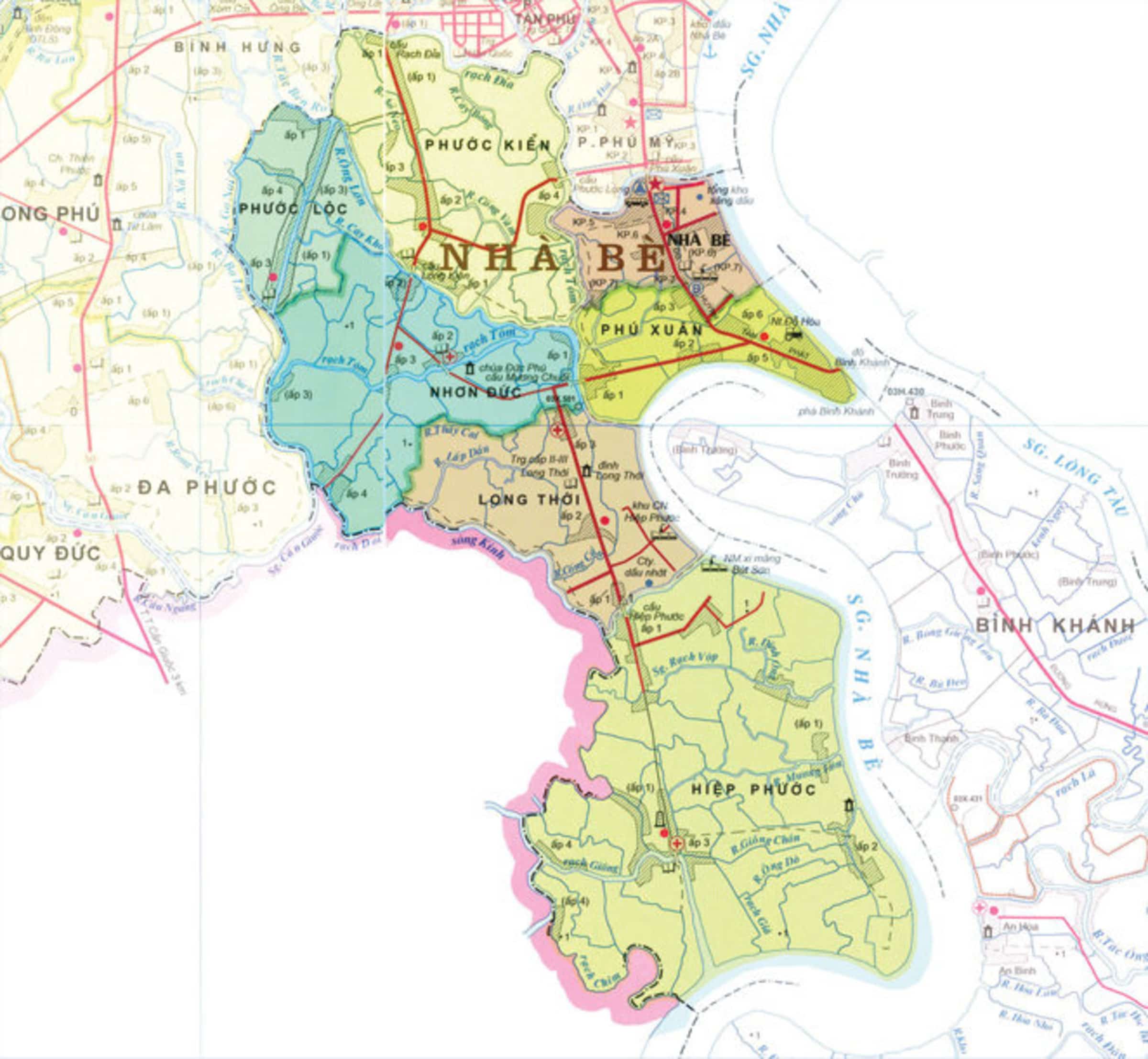 Bản đồ hành chính các xã trên địa bàn huyện Nhà Bè khổ lớn 