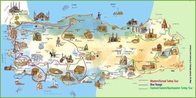 Bản đồ du lịch đất nước Thổ Nhĩ Kỳ khổ lớn mới nhất