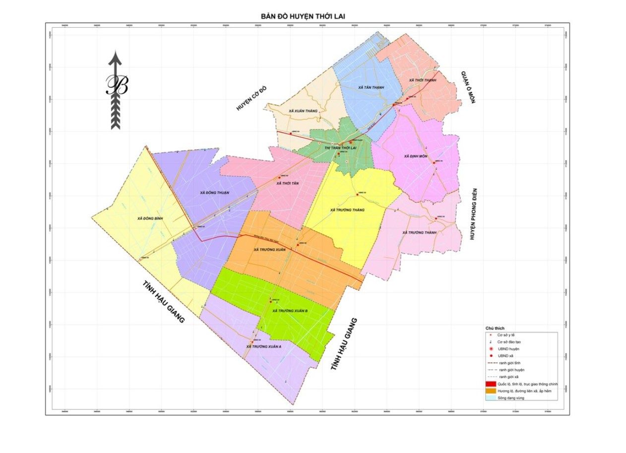 Bản đồ hành chính huyện Thới Lai khổ lớn năm 2022