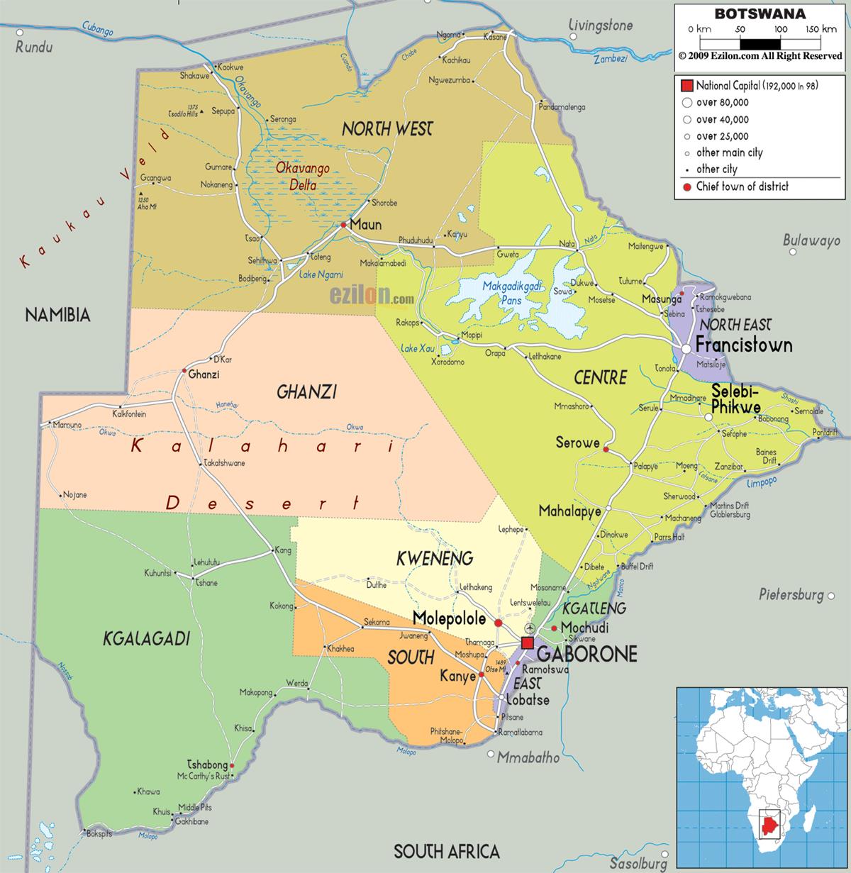 [Update] Bản đồ hành chính đất nước Botswana (Botswana Map) phóng to năm 2022 21
