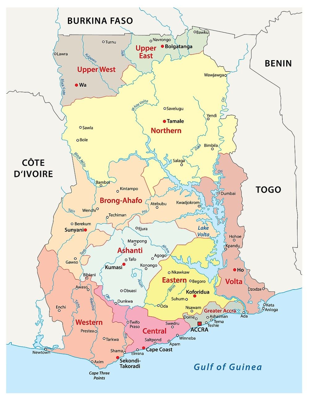 [Update] Bản đồ hành chính đất nước Ghana (Ghana Map) phóng to năm 2022 23