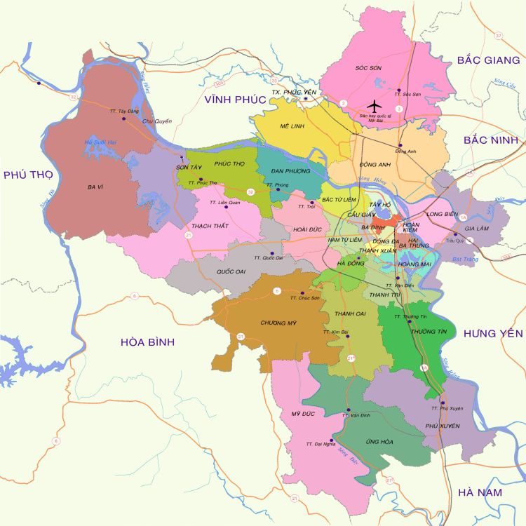 Vị trí Quận Bắc Từ Liêm ở trên bản đồ Hà Nội