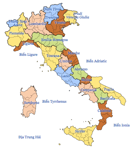 Bản đồ hành chính của nước Ý