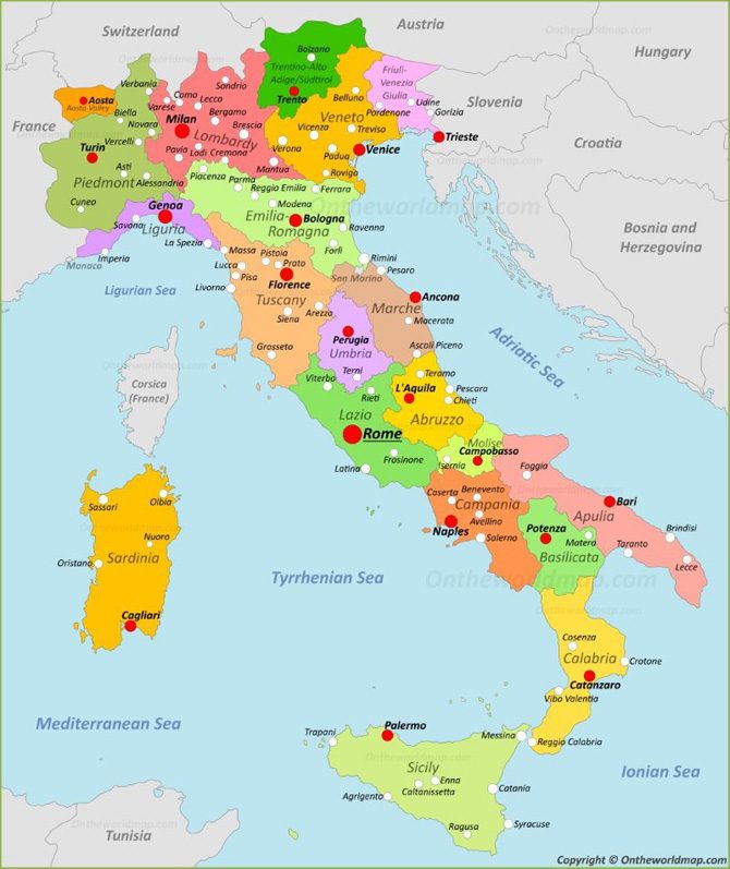 Bản đồ địa hình nước Ý năm 2022