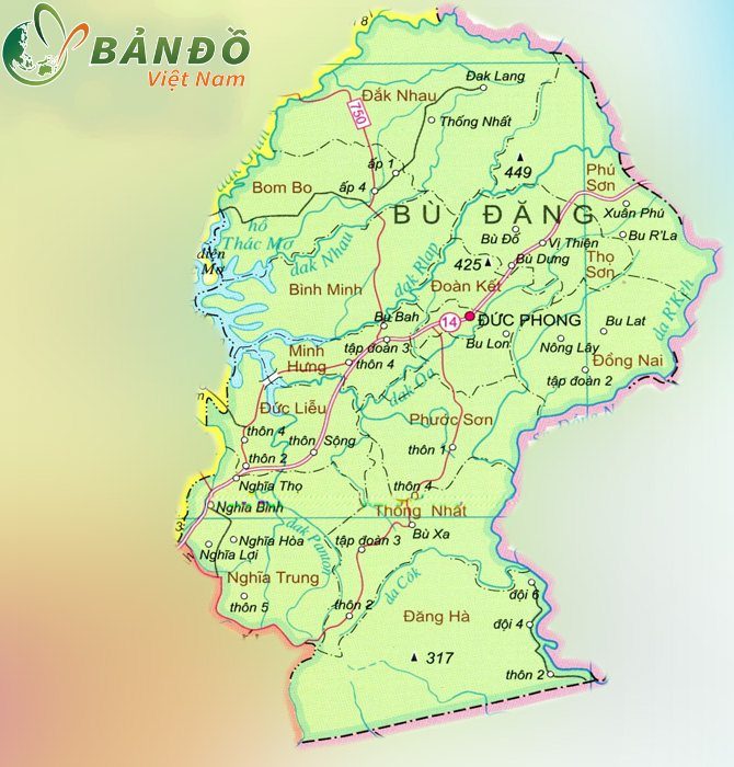 Bản đồ hành chính các xã tại Huyện Bù Đăng