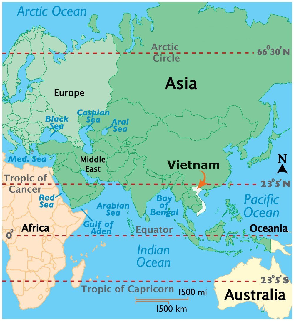 Vị trí địa lý đất nước Việt Nam ở trên bản đồ