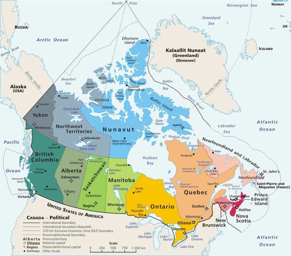 Bản đồ đất nước Canada khổ lớn phóng to năm 2022