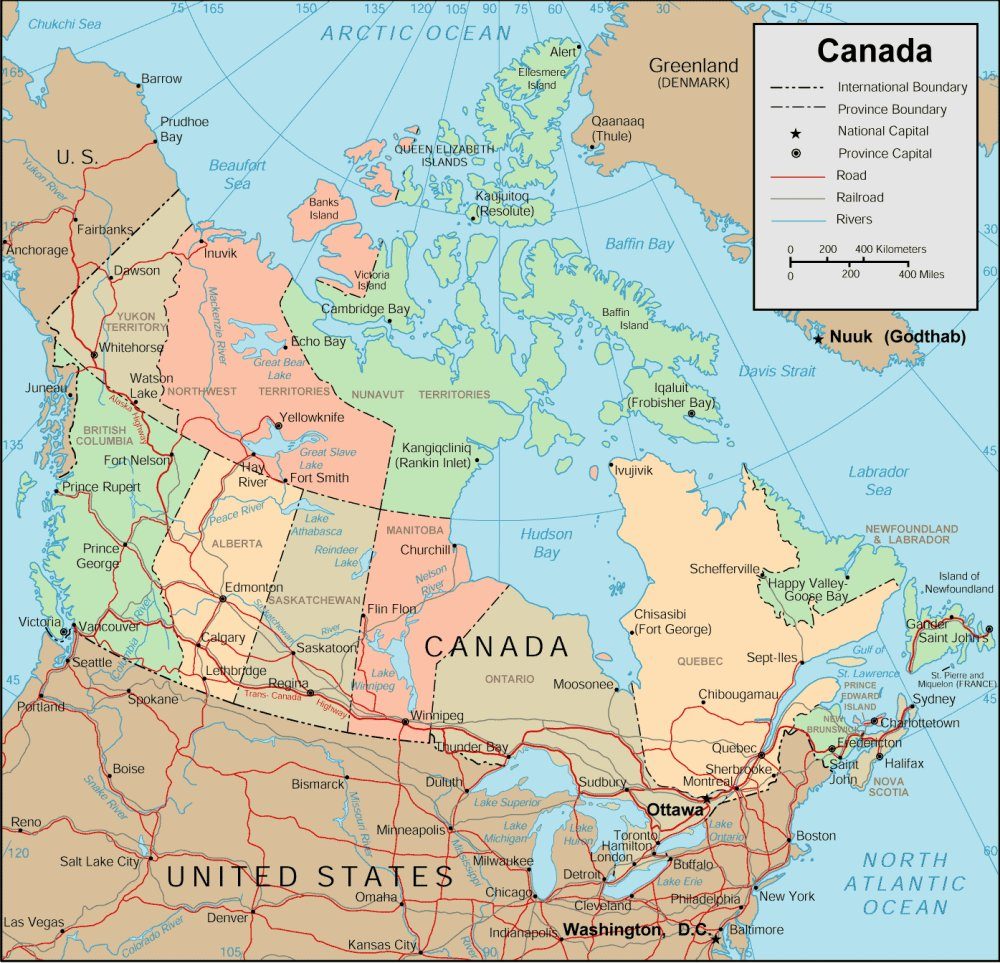 Bản đồ đất nước Canada khổ lớn phóng to mới nhất