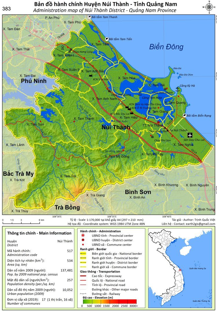 Bản đồ hành chính huyện Núi Thành