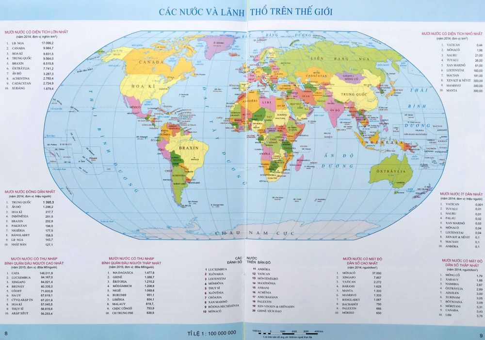 Bản đồ thế giới và tên các nước trên